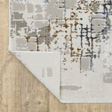 8' X 11' Grey Blue Navy Ivory And Brown Abstract Power Loom Stain Resistant Area Rug