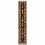2' X 10' Red And Ivory Oriental Power Loom Runner Rug With Fringe