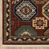 2' X 10' Blue And Red Oriental Power Loom Runner Rug With Fringe