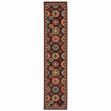 2' X 10' Red And Ivory Oriental Power Loom Runner Rug With Fringe