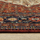2' X 10' Blue And Red Oriental Power Loom Runner Rug With Fringe