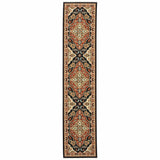 12' Red And Black Oriental Power Loom Runner Rug With Fringe