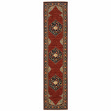 2' X 10' Red And Ivory Oriental Power Loom Runner Rug With Fringe
