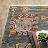 2' X 10' Blue And Ivory Oriental Power Loom Runner Rug With Fringe