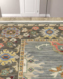 2' X 10' Blue And Gray Oriental Power Loom Runner Rug With Fringe