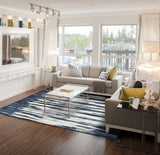 5' X 8' Ivory Blue And Gray Abstract Distressed Area Rug