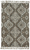 5' X 8' Gray Taupe And Ivory Wool Floral Tufted Handmade Area Rug With Fringe