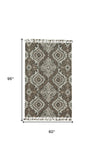 5' X 8' Gray Taupe And Ivory Wool Floral Tufted Handmade Area Rug With Fringe