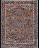 5' x 8' Blue and Red Wool Floral Hand Knotted Distressed Area Rug