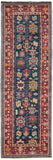 8' Pink Blue And Orange Wool Floral Hand Knotted Distressed Stain Resistant Runner Rug With Fringe