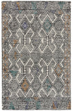 8' x 11' Black and Ivory Wool Geometric Handmade Distressed Area Rug