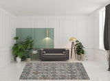8' x 11' Black and Ivory Wool Geometric Handmade Distressed Area Rug