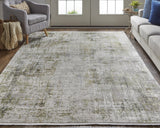 12' X 15' Gray And Black Abstract Power Loom Distressed Area Rug With Fringe