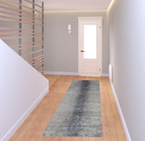 8' Ivory And Blue Abstract Power Loom Runner Rug