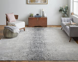 8' Ivory And Blue Abstract Power Loom Runner Rug
