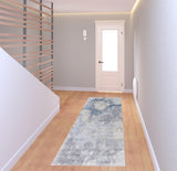 8' Blue Abstract Runner Rug