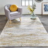 12' X 18' Gold Gray And Ivory Abstract Area Rug