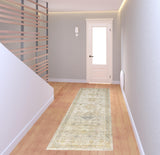 8' Gold and Ivory Floral Runner Rug