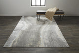 13' X 20' Gray Ivory And Blue Abstract Area Rug