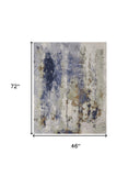 4' x 6' Blue and Ivory Abstract Power Loom Area Rug