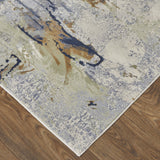 9' X 12' Blue Orange And Ivory Abstract Power Loom Area Rug