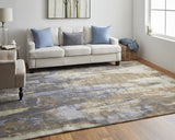 8' Blue Gray And Tan Abstract Power Loom Distressed Runner Rug
