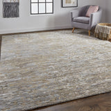 8' Gray Blue And Silver Wool Abstract Hand Knotted Runner Rug