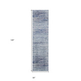 10' Blue and Ivory Abstract Power Loom Runner Rug
