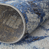 8' Blue and Ivory Abstract Power Loom Distressed Runner Rug