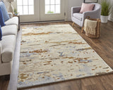 12' X 15' Pink Blue And Taupe Abstract Hand Woven Distressed Area Rug