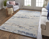 12' X 15' Blue Gray And Ivory Wool Abstract Tufted Handmade Area Rug