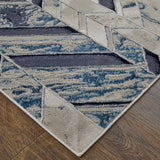 7' X 10' Ivory Blue And Gray Chevron Power Loom Distressed Area Rug