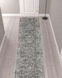 12' Ivory Gray And Taupe Abstract Power Loom Distressed Runner Rug With Fringe