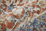 12' Orange Ivory And Blue Floral Power Loom Runner Rug With Fringe