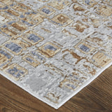 12' X 15' Tan Ivory And Blue Geometric Power Loom Distressed Area Rug