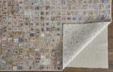12' X 15' Tan Ivory And Blue Geometric Power Loom Distressed Area Rug