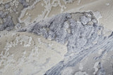 12' Tan Ivory And Blue Abstract Power Loom Distressed Runner Rug