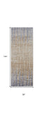 12' Tan Brown And Blue Abstract Power Loom Distressed Runner Rug
