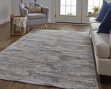 12' X 15' Taupe Tan And Orange Abstract Power Loom Distressed Area Rug