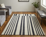 8' X 10' Ivory And Black Wool Abstract Tufted Handmade Area Rug
