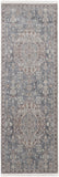 12' Blue And Ivory Floral Power Loom Runner Rug