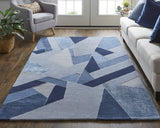 5' X 8' Blue And Silver Wool Geometric Tufted Handmade Area Rug