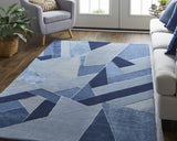 5' X 8' Blue And Silver Wool Geometric Tufted Handmade Area Rug