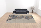 12' X 15' Tan Brown And Blue Wool Abstract Tufted Handmade Area Rug