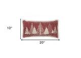 10"x20" Red and Off White Snow Christmas Polyester Winter Trees Zippered Pillow