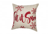 14" X 14" Beige and Red Christmas Linen Linen Blend Zippered Pillow With Embroidery
