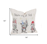 14" X 14" Beige and Gray Dog Christmas Linen Linen Blend Zippered Pillow With Embroidery