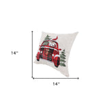 14" X 14" Gray and Red Christmas Holiday Van Linen Blend Zippered Pillow With Embroidery