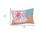 13" X 18" Blue and Orange Crab Coastal Polyester Pillow With Applique