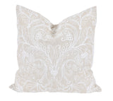 20" X 20" Beige and White Damask Polyester Zippered Pillow With Embroidery